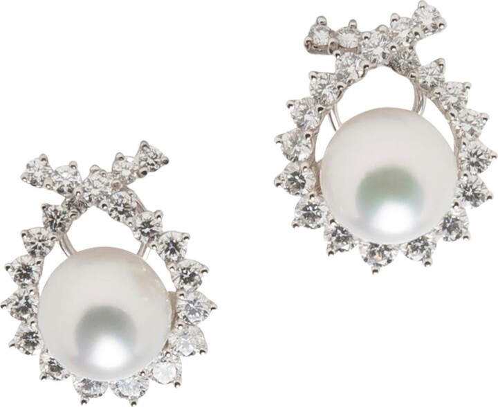 Angela Cummings For Assael Criss Cross Pearl Diamond Ear Clips
