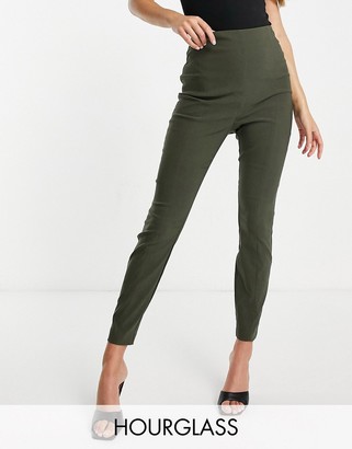ASOS DESIGN Hourglass high waist trousers in skinny fit in khaki