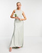 Thumbnail for your product : ASOS DESIGN Bridesmaid cowl back satin maxi dress with button side detail in olive