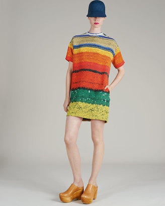 Akris Short-Sleeve Floral-Print Tunic Dress, Multi Colors