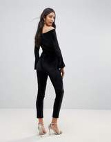 Thumbnail for your product : Oh My Love Tall Off The Shoulder Flute Sleeve Velvet Jumpsuit