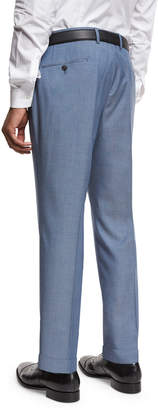 BOSS Flat-Front Straight-Leg Wool Trousers, Medium Blue