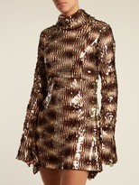 Thumbnail for your product : Halpern Sequin-embellished High-neck Flared-sleeve Dress - Animal