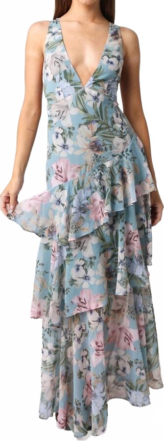 Olivaceous Floral Kristen Maxi Dress In Light Blue