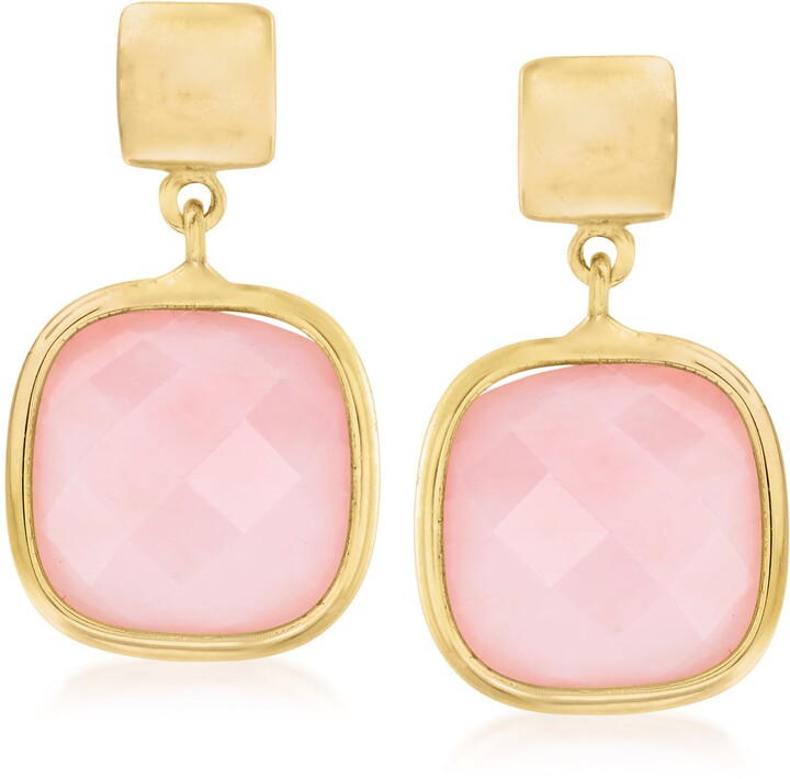 14K Gold plated brass 6x8mm teardrop pink opal stud earrings Gift bag. 
