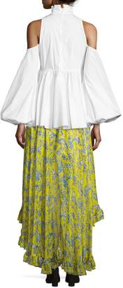 Caroline Constas Adelle Layered Ruffle High-Low Skirt, Yellow