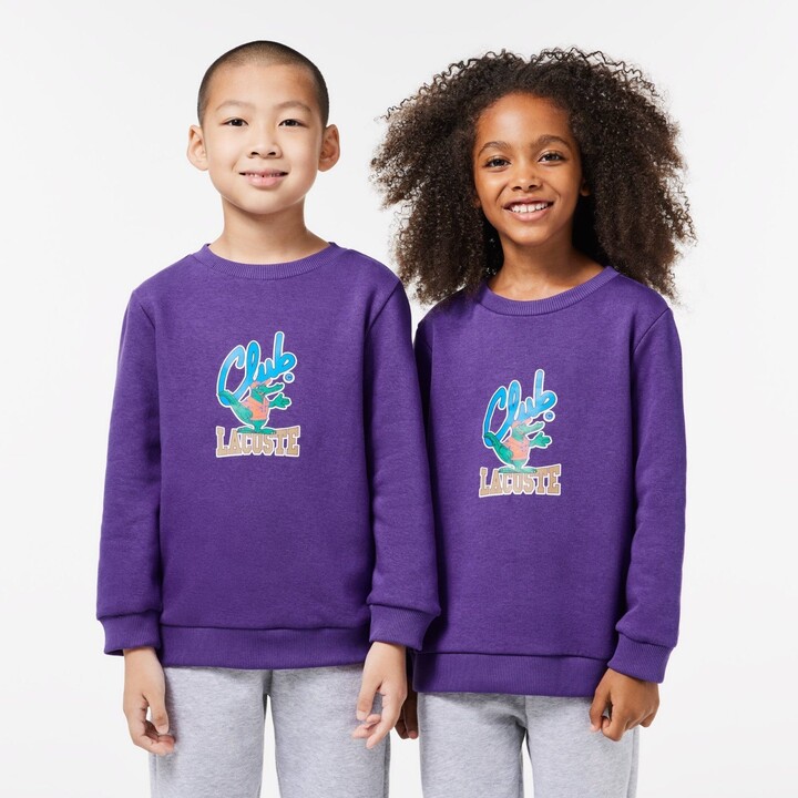 Lacoste Contrast Sweatshirt Kids Purple Graphic Print Fleece Pullover GBO182