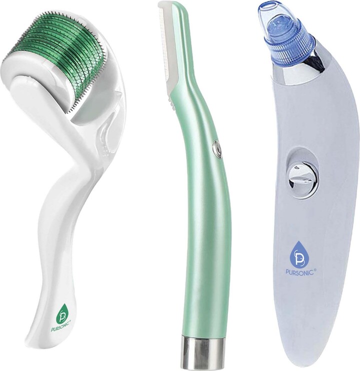 Pursonic Ultimate Skin Smoothing & Rejuvenation Kit - Precision Dermaplaning Hair Remover Tool, Pore Vacuum Blackhead Remover, and Micro Needle Derma