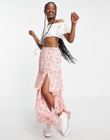 Thumbnail for your product : Miss Selfridge tiered chiffon ruffle maxi skirt in floral