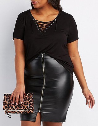 Charlotte Russe Plus Size Lace-Up V-Neck Tee
