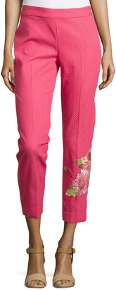 Natori Shibori Pique Floral Embroidered Pants, Rose