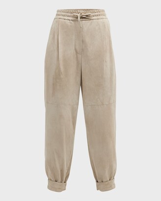Brunello Cucinelli Pleated Suede Pull-On Joggers