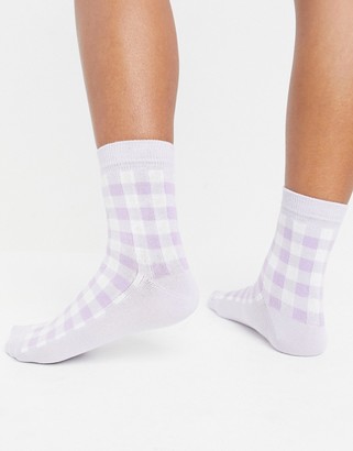 ASOS DESIGN gingham socks in lilac