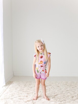 Posh Peanut Little Girl's & Girl's Kaileigh 2-Piece Ruffled Cap-Sleeve T-Shirt & Ruffled Varsity Short Set