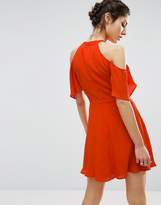 Thumbnail for your product : ASOS Cold Shoulder Skater Dress With Floral Embroidery