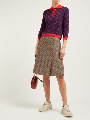 Gucci GG-jacquard Cotton Polo Sweater - Navy Multi
