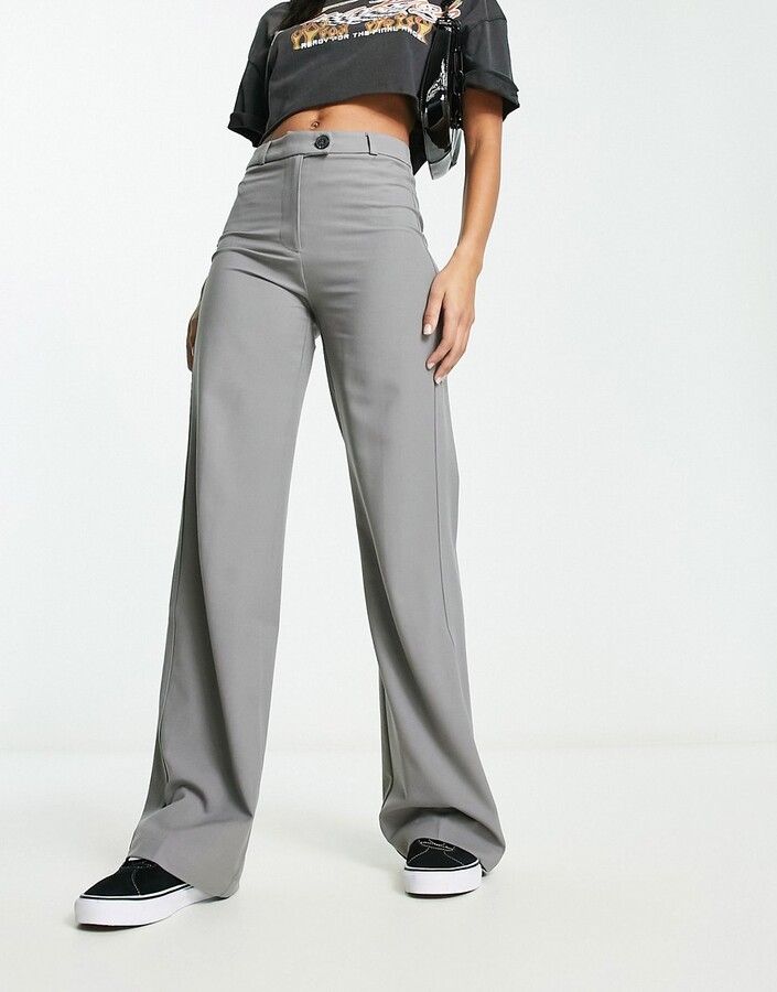 Bershka wide leg tailored pants in gray - ShopStyle