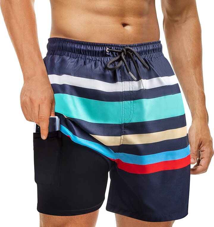 Bobiano Mens Swim Trunks with Compression Liner 2 in 1 Quick Dry ...