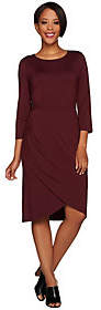 Halston H by 3/4 Sleeve Draped Front KnitDress