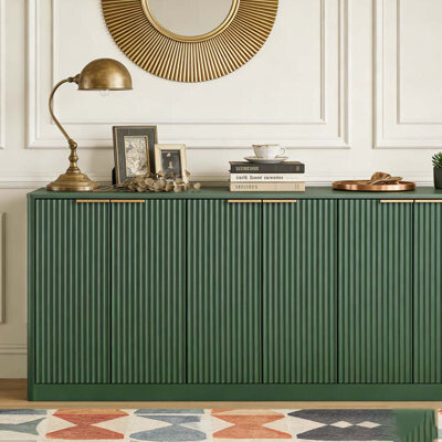 Latitude Run 67-Inch Modern Wavy Sideboard Curved Contour Design Storage Cabinet