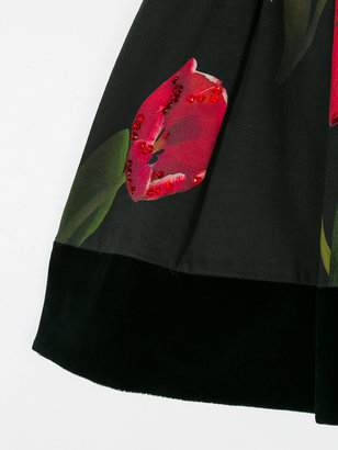 Lapin House tulips printed flared skirt