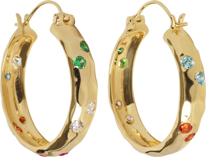 Yaa Yaa London Luxury Rainbow Jewel Gold Hoop Earrings