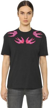McQ Embroidered Swallow Cotton T-Shirt