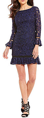 Eliza J Bell Sleeve Lace Ruffle Hem Dress