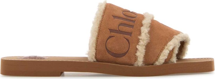 Chloé Caramel Suede Woody Slippers