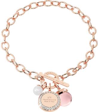 Rebecca Hollywood Stone Rose Gold Over Bronze Chain Bracelet w/Hydrothermal Pink Stone and Glass Pearl