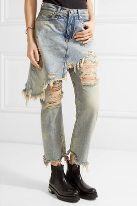 R 13 Double Classic Distressed High-rise Straight-leg Jeans - Mid denim