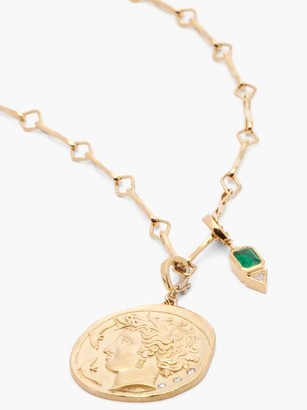 Azlee Goddess Diamond, Emerald & 18kt Gold Necklace - Green Gold