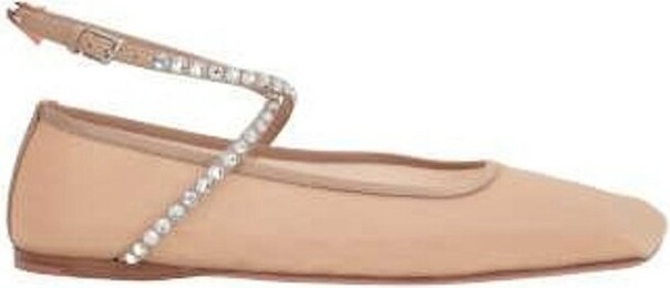 Amina Muaddi Ane Mesh Embellished Flat Shoes