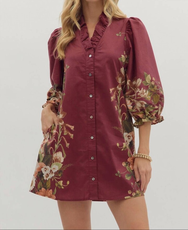 Entro Button Front Botanical Dress In Floral Multi