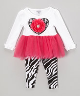 Thumbnail for your product : Mud Pie Pink & White Flower Skirted Tee & Zebra Pants - Infant & Toddler