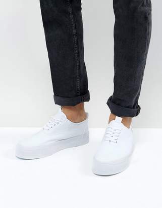ASOS Lace Up Plimsolls In White Canvas With Chunky Sole