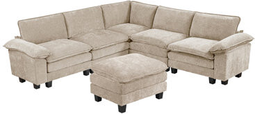 Latitude Run Modern Contemporary 6-Piece Modular Sectional With Ottoman Plush Comfort Upholstery Living Room Furniture Durable Plywood