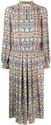 Tory Burch Geometric-Print Pleated Midi Dress