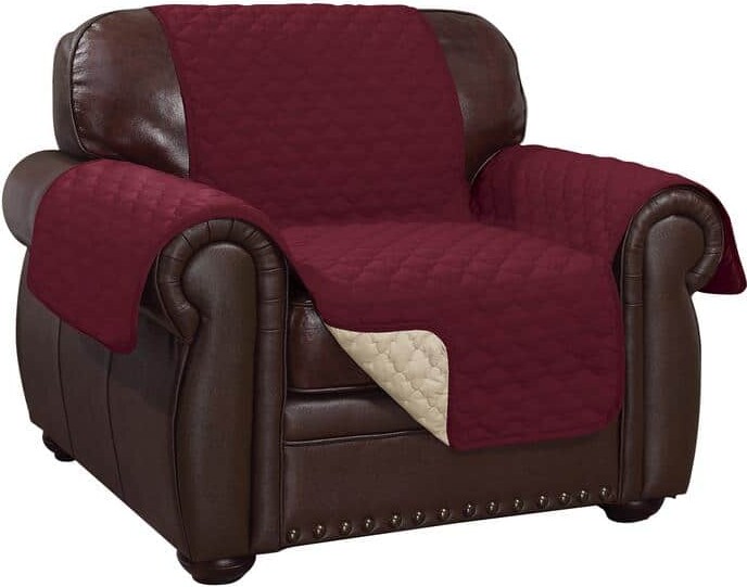 J&V Textiles Red Microfiber Water Resistant Reversible Chair Slipcover