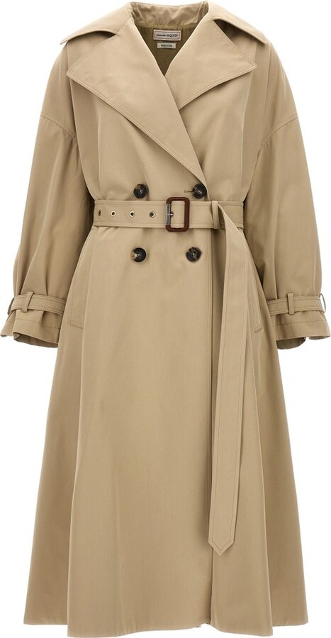 Alexander McQueen Double Breasted A-Line Belted Trench Coat