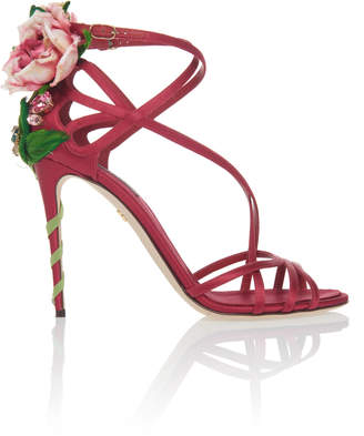Dolce & Gabbana Floral-Appliqued Satin Sandals