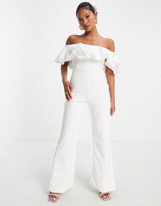 Club L London Petite frill jumpsuit in white - ShopStyle