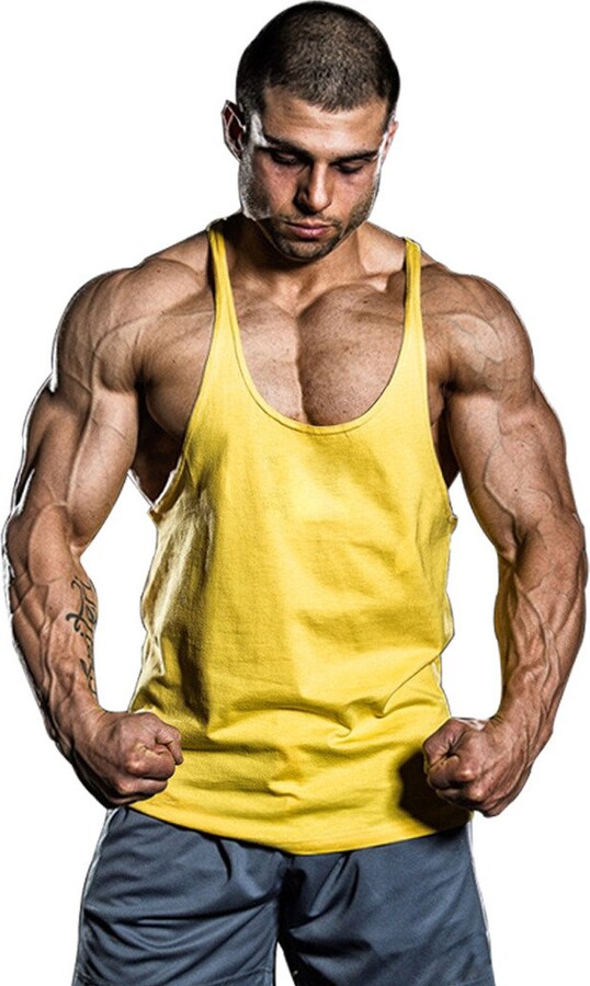Muscle Alive Mens Gym Stringer Singlet 1cm Strap Stretchy Bodybuilding  Workout Tank Top Cotton PLN Yellow XL - ShopStyle Activewear Shirts