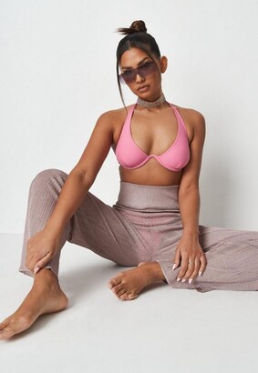 Missguided Pink Metallic Knit Wide Leg Pants - ShopStyle