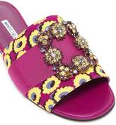 Thumbnail for your product : Manolo Blahnik 'Martamod' Swarovski crystal brooch floral print slide sandals