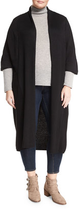 Neiman Marcus Half-Sleeve Long Cardigan, Black