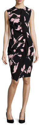 Escada Sleeveless French-Rose-Print Sheath Dress, Black/Rose