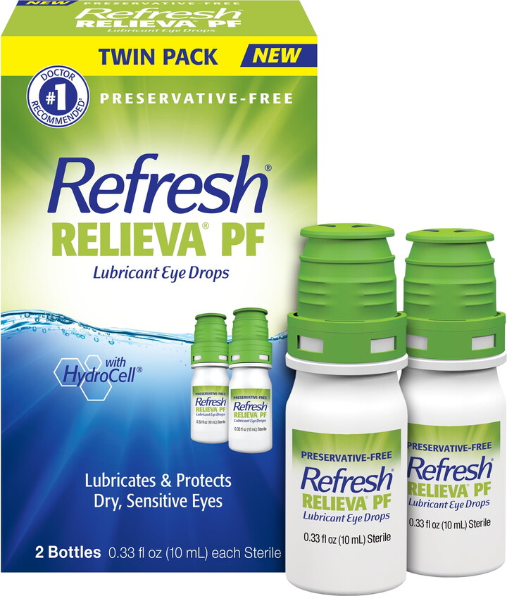 Refresh Relieva PF Preservative-Free Artificial Tears Lubricant Eye Drops, 10 ml, 2 bottles
