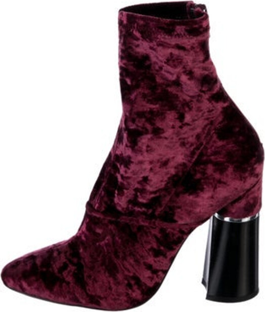 3.1 Phillip Lim Velvet Ankle Sock Boots Purple Semi-Pointed Toes Exposed Zip Closure at Ankles Designer