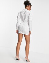 Thumbnail for your product : ASOS DESIGN puff sleeve tux dress with lace inserts and button detail In White